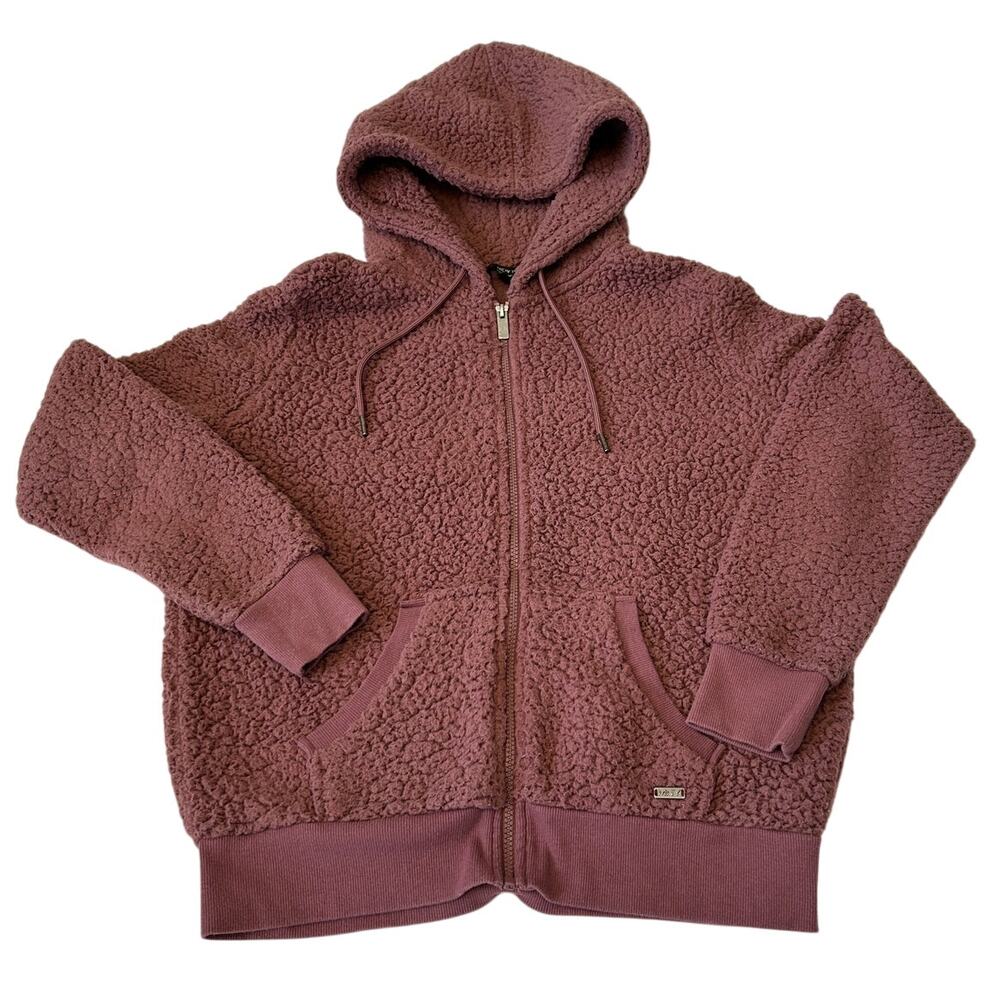 Andrew Marc New York Jacket Women's Fleece Sherpa Full Zip Mauve Hooded Size M